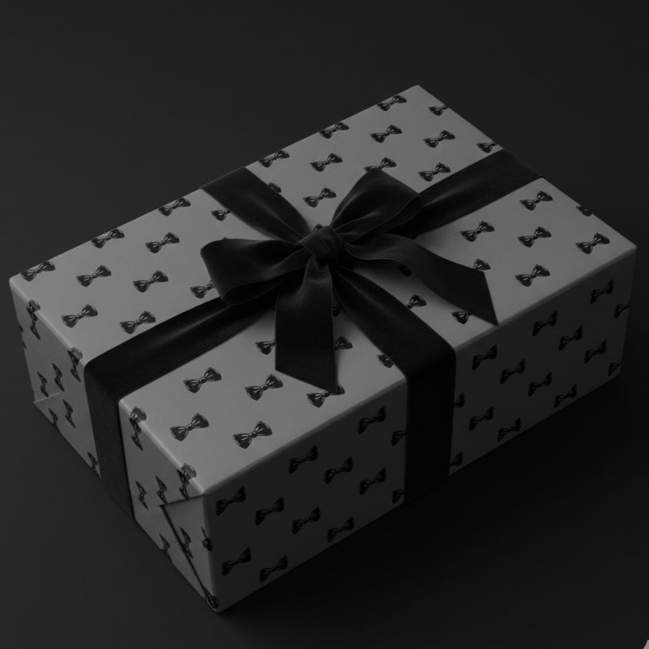 Black Bow Tie Pattern Wrapping Paper | Grey Black Gift Wrap Roll