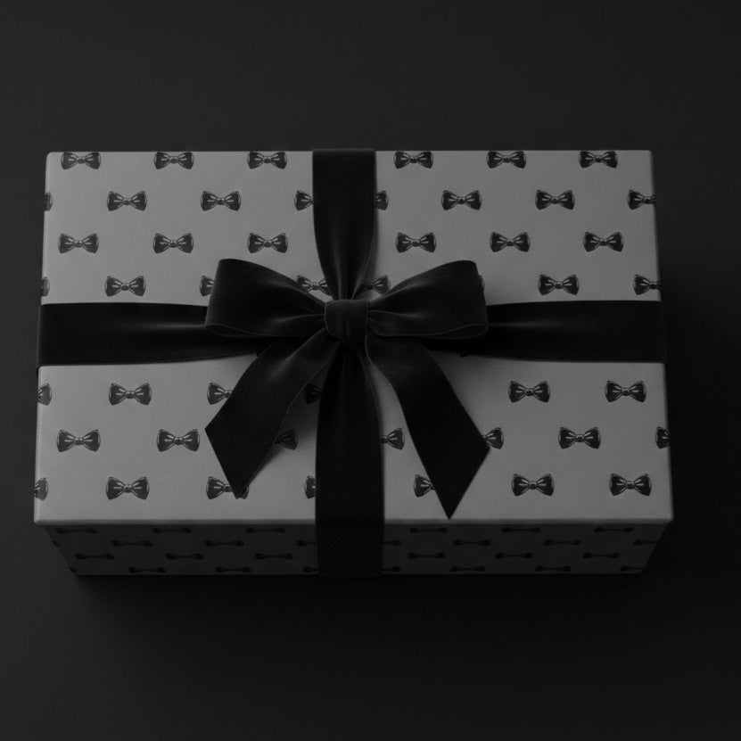 Black Bow Tie Pattern Wrapping Paper | Grey Black Gift Wrap Roll