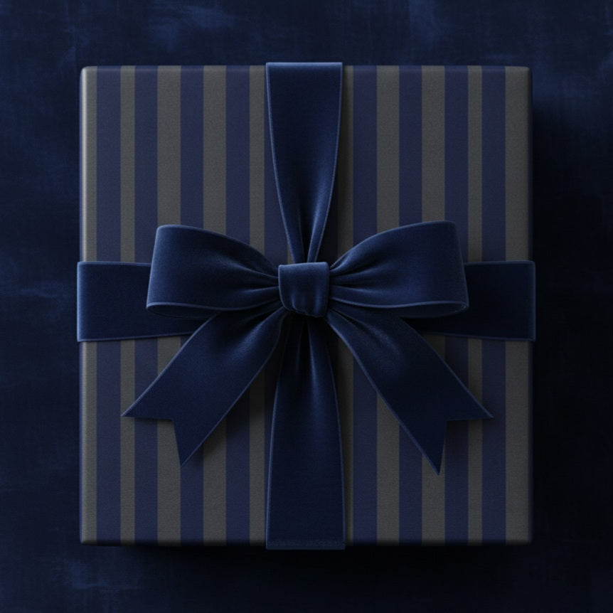 Navy and Charcoal Vertical Stripe Wrapping Paper | Matte Gift Wrap
