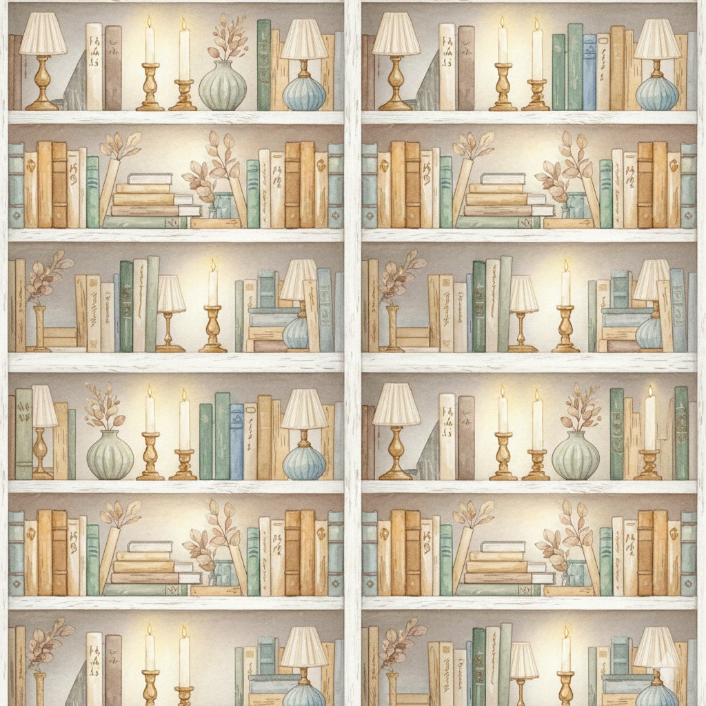Cozy Bookshelf Pattern Wrapping Paper | Vintage Library Gift Wrap