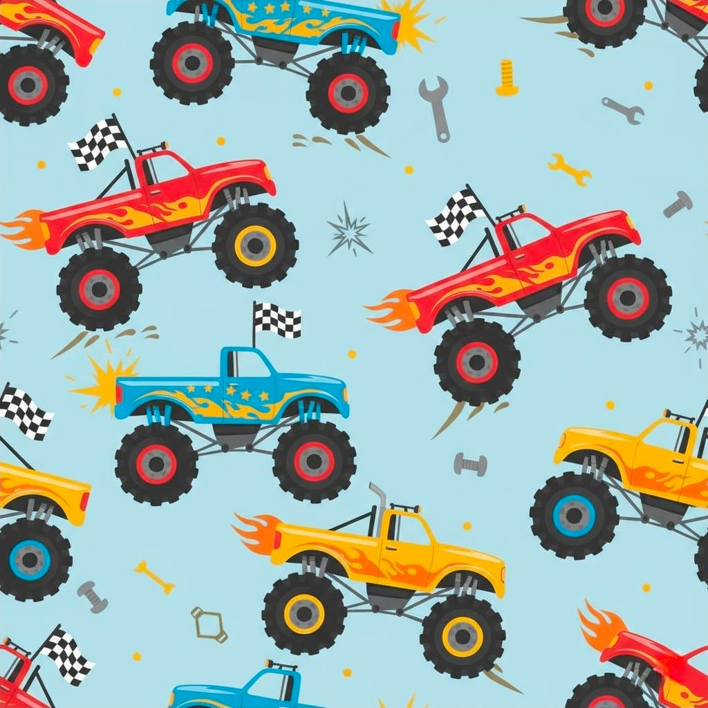 Birthday Wrapping Paper, Boys Monster Truck Gift Wrap, Kids Party Supplies, DIY Crafts, Present Packaging