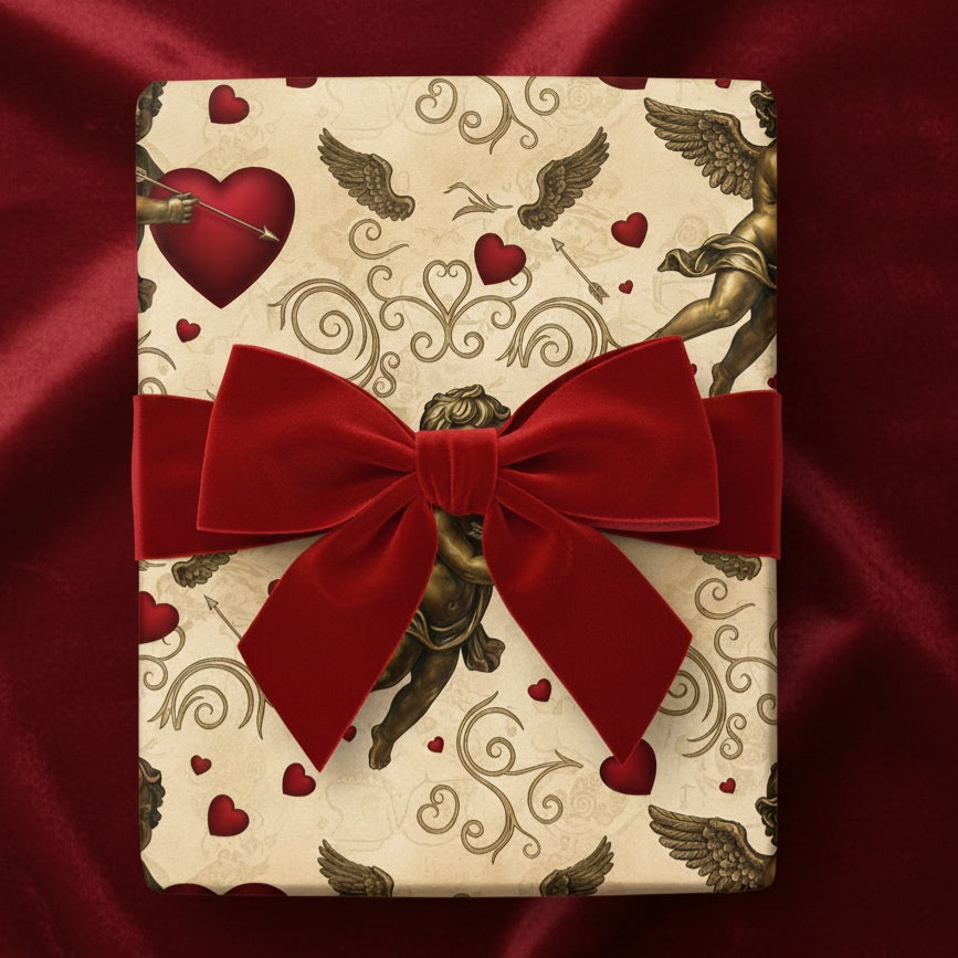 Vintage Cupid Pattern Wrapping Paper | Valentine Heart Gift Wrap
