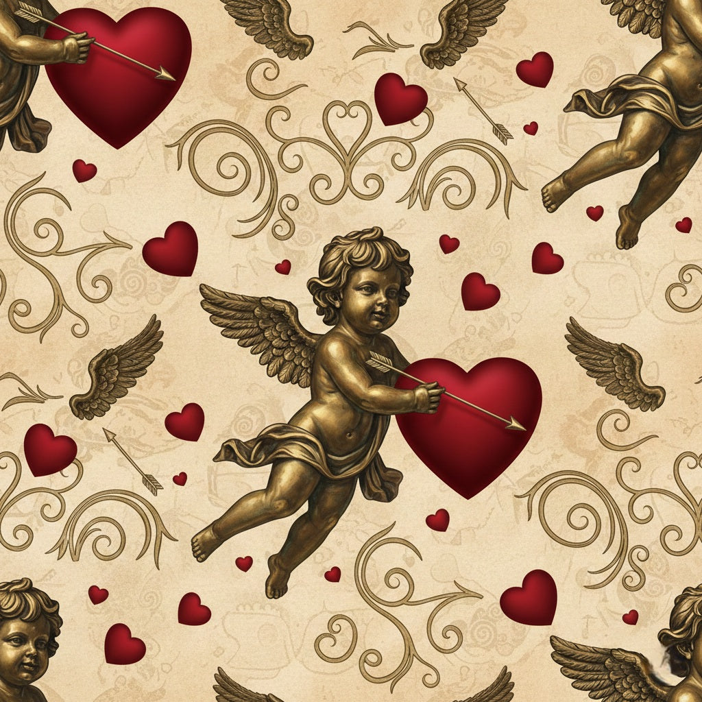 Vintage Cupid Pattern Wrapping Paper | Valentine Heart Gift Wrap