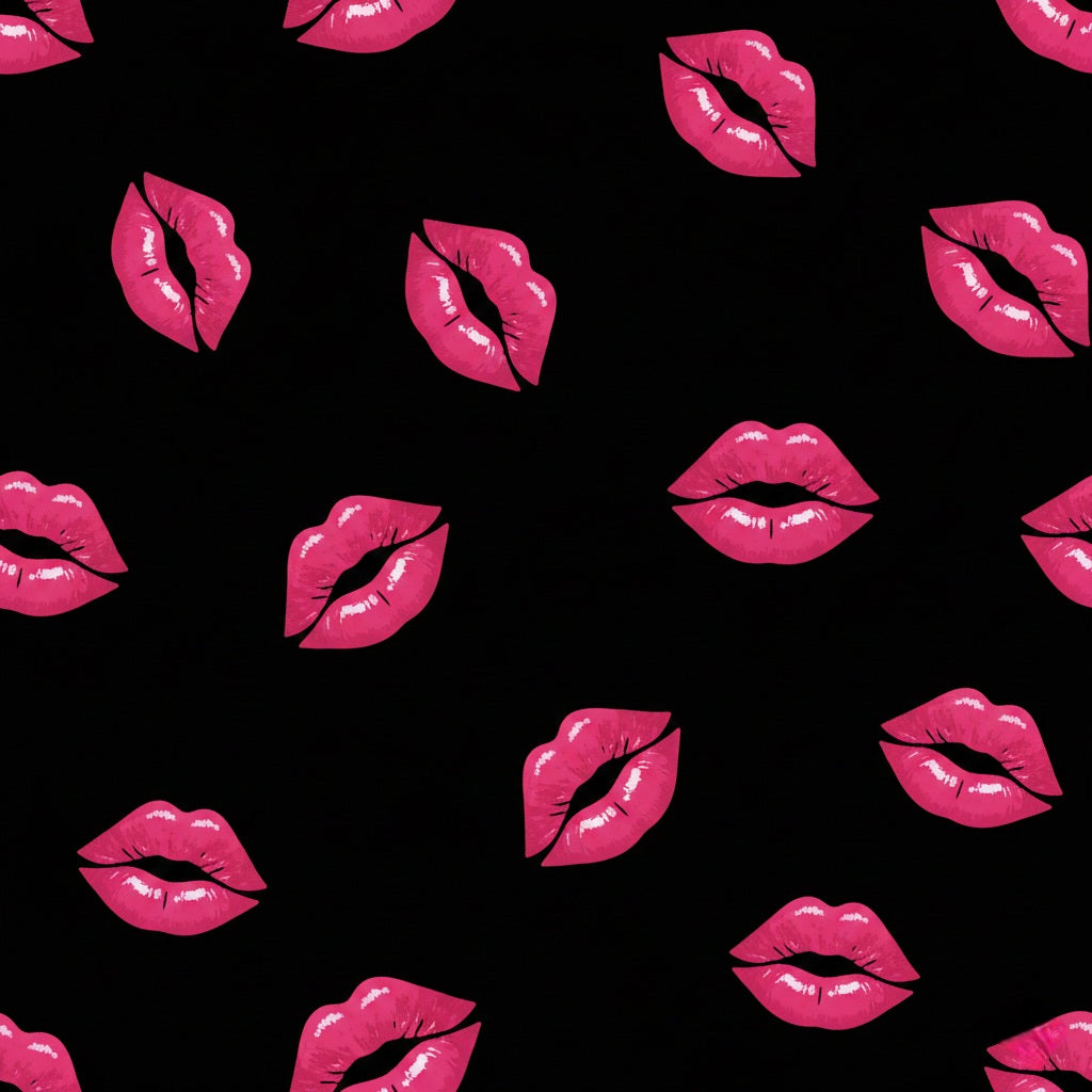 Pink Kiss Lips pattern Wrapping Paper | Black lipstick print