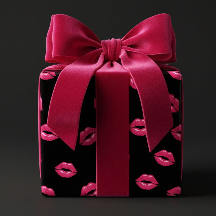 Pink Kiss Lips pattern Wrapping Paper | Black lipstick print