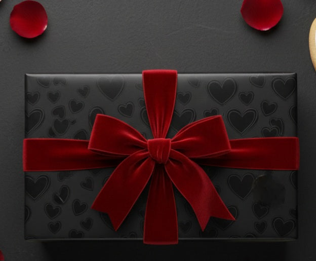 Black Hearts Pattern Wrapping Paper | Matte Heart Print Gift Wrap