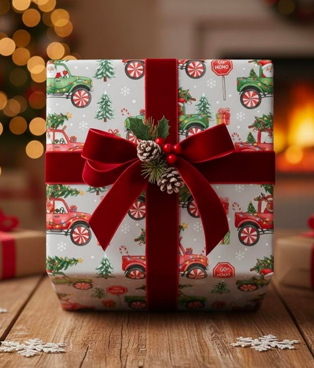 Christmas Monster Truck Wrapping Paper, Holiday Gift Wrap, Boys Gift Wrap, Kids Christmas Paper, Cute Christmas Wrap