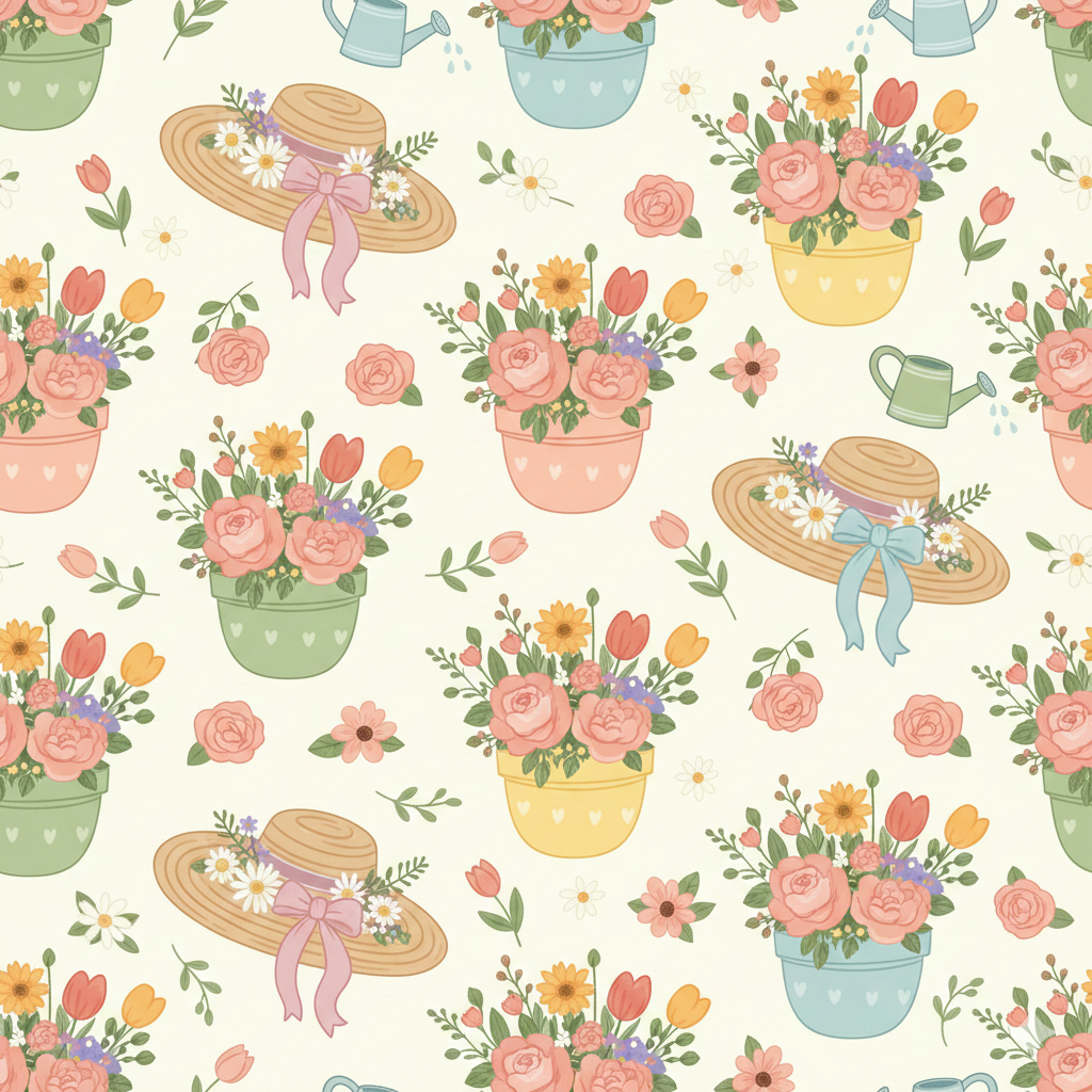 Floral Bouquet Gardening Wrapping Paper Roll — Pastel Flowers Gift Wrap for Spring & Mother's Day