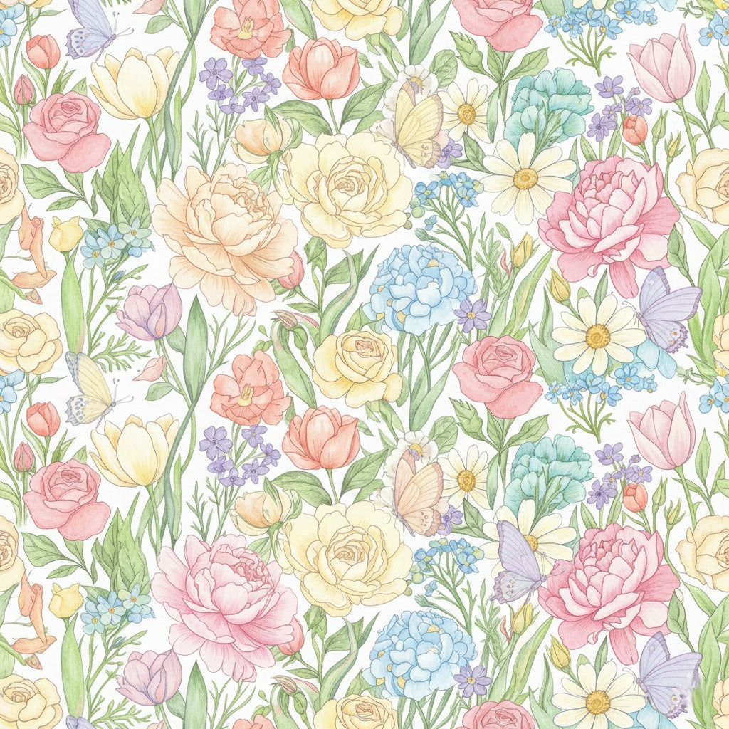 Floral Pastel Tulip Wrapping Paper Roll — Spring Bouquet Gift Wrap