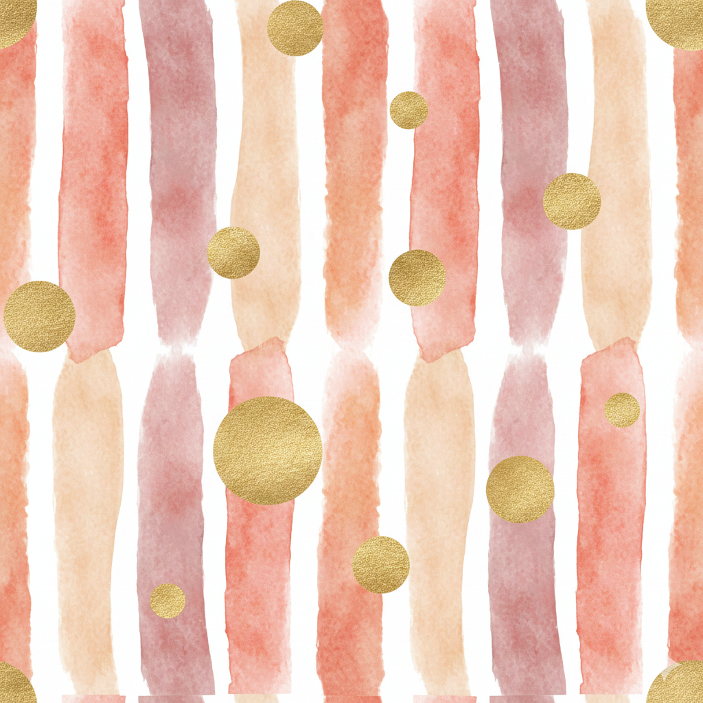 Wrapping Paper - Pink Watercolor Stripes & Gold Dots Gift Wrap