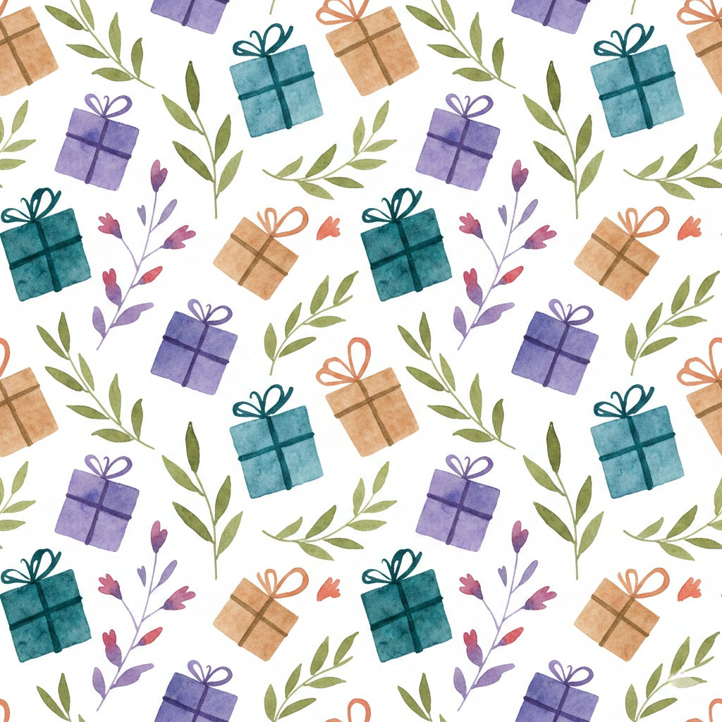 Gift Wrap Paper — Watercolor Presents & Greenery Pattern, Birthday & Holiday Wrapping Sheets
