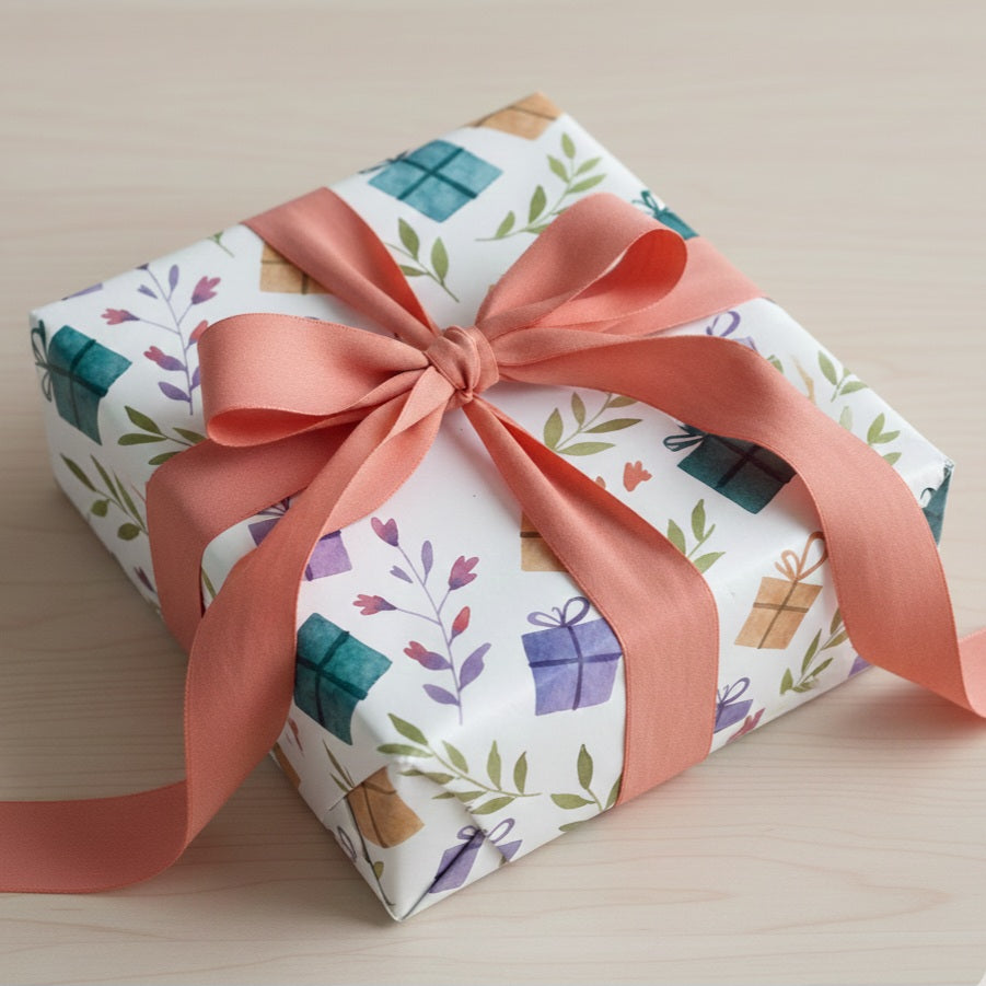 Gift Wrap Paper — Watercolor Presents & Greenery Pattern, Birthday & Holiday Wrapping Sheets