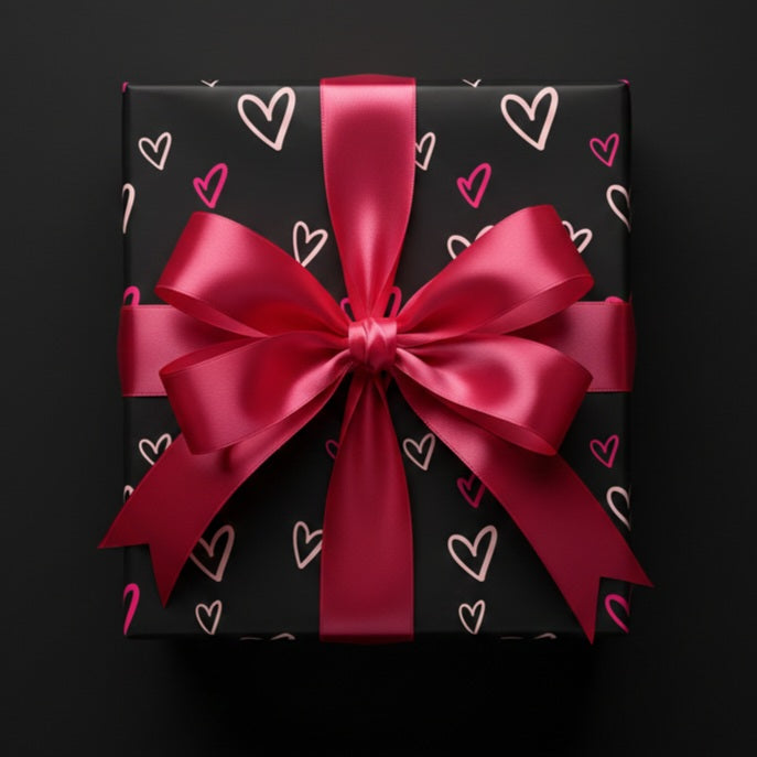 Heart Pattern Wrapping Paper — Black Pink Valentine Gift Wrap