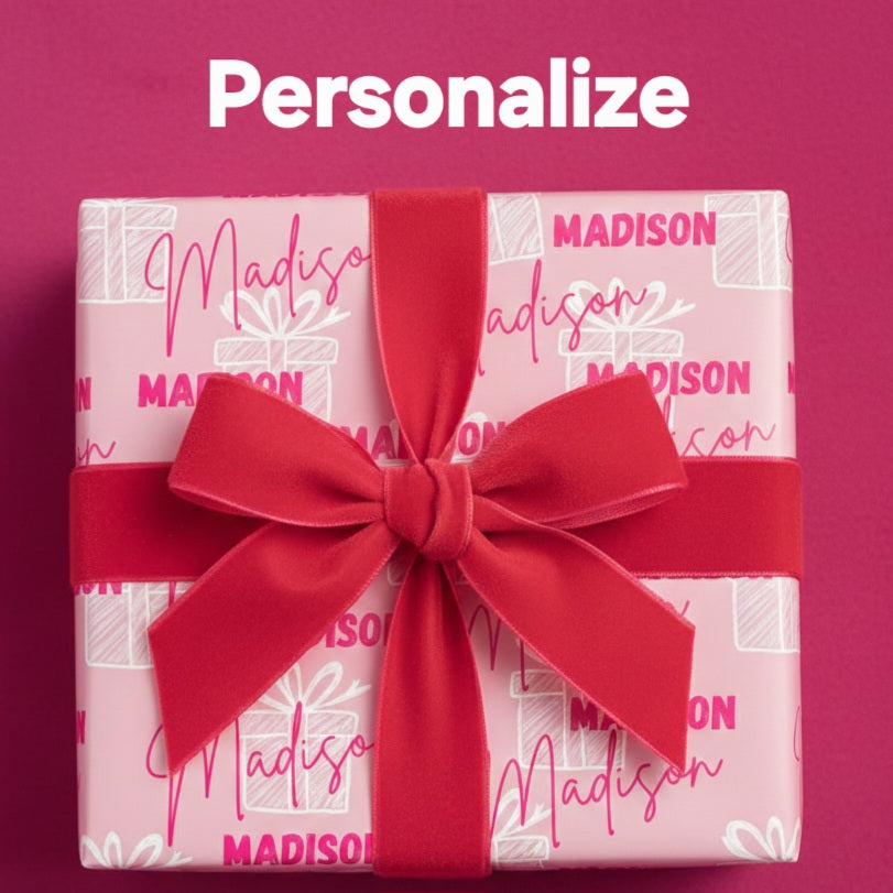 Personalized Pink Name Birthday Wrapping Paper — Custom Name Gift Wrap for Birthdays & Baby Showers