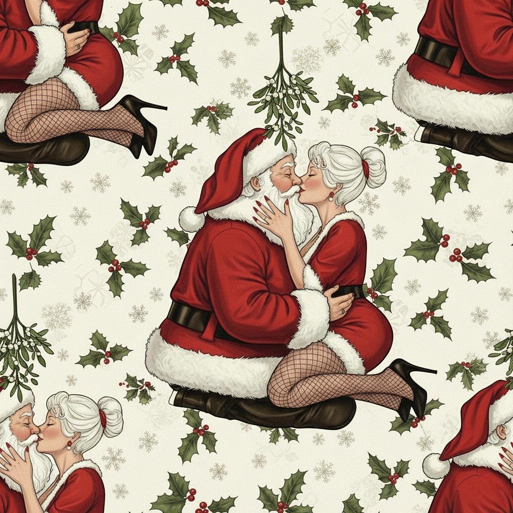 Kissing Santa & Mrs. Claus Under the Tree — Christmas Wrapping Paper