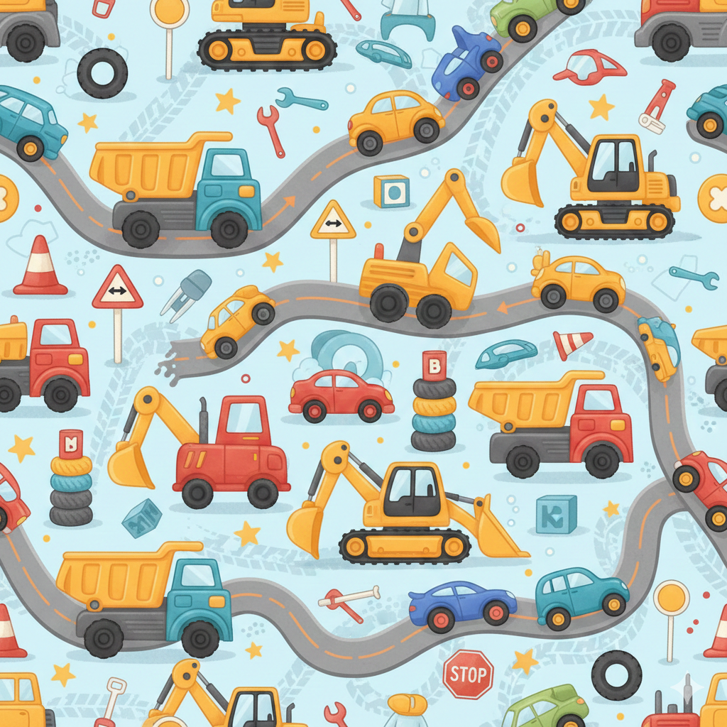 Cute truck birthday wrapping paper with colorful race tracks for kids gifts