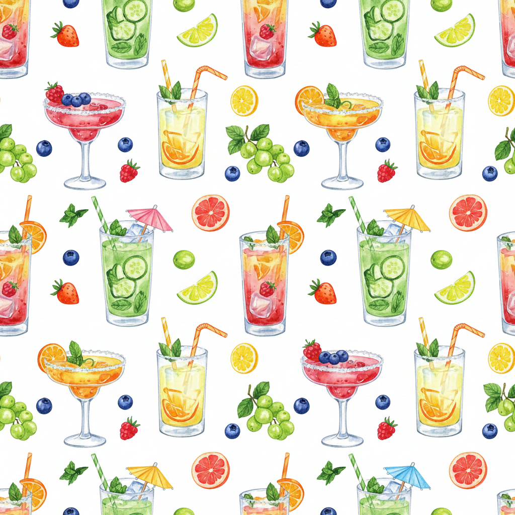 Cocktail wrapping paper with stylish mixed drink illustrations