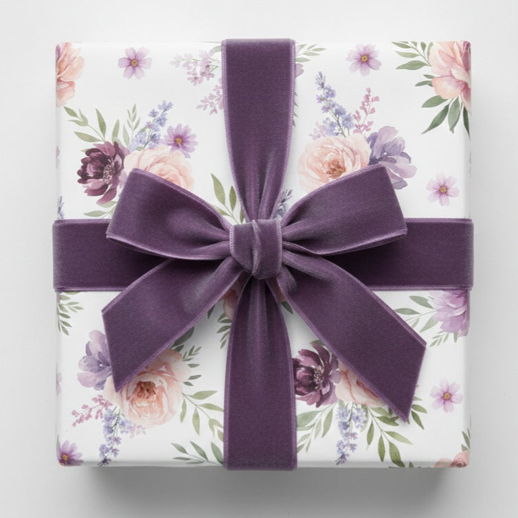 Elegant purple floral gift wrap in watercolor style