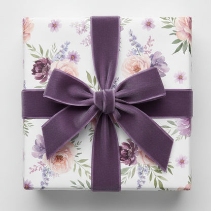 Elegant purple floral gift wrap in watercolor style