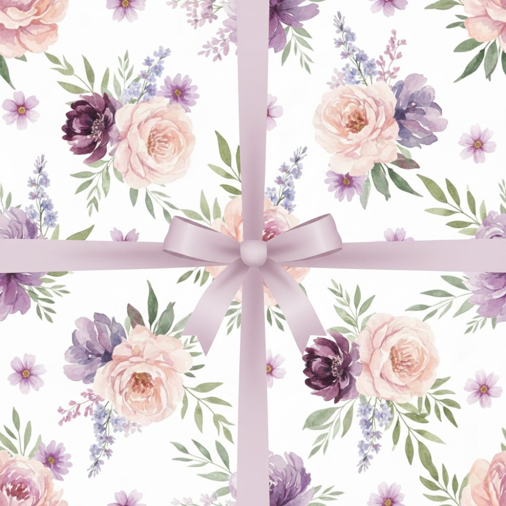 Watercolor purple flowers wrapping paper for special occasions