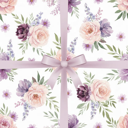 Watercolor purple flowers wrapping paper for special occasions