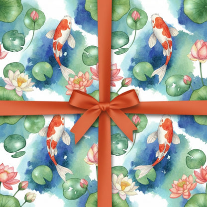 Watercolor koi pond themed wrapping paper for gifts