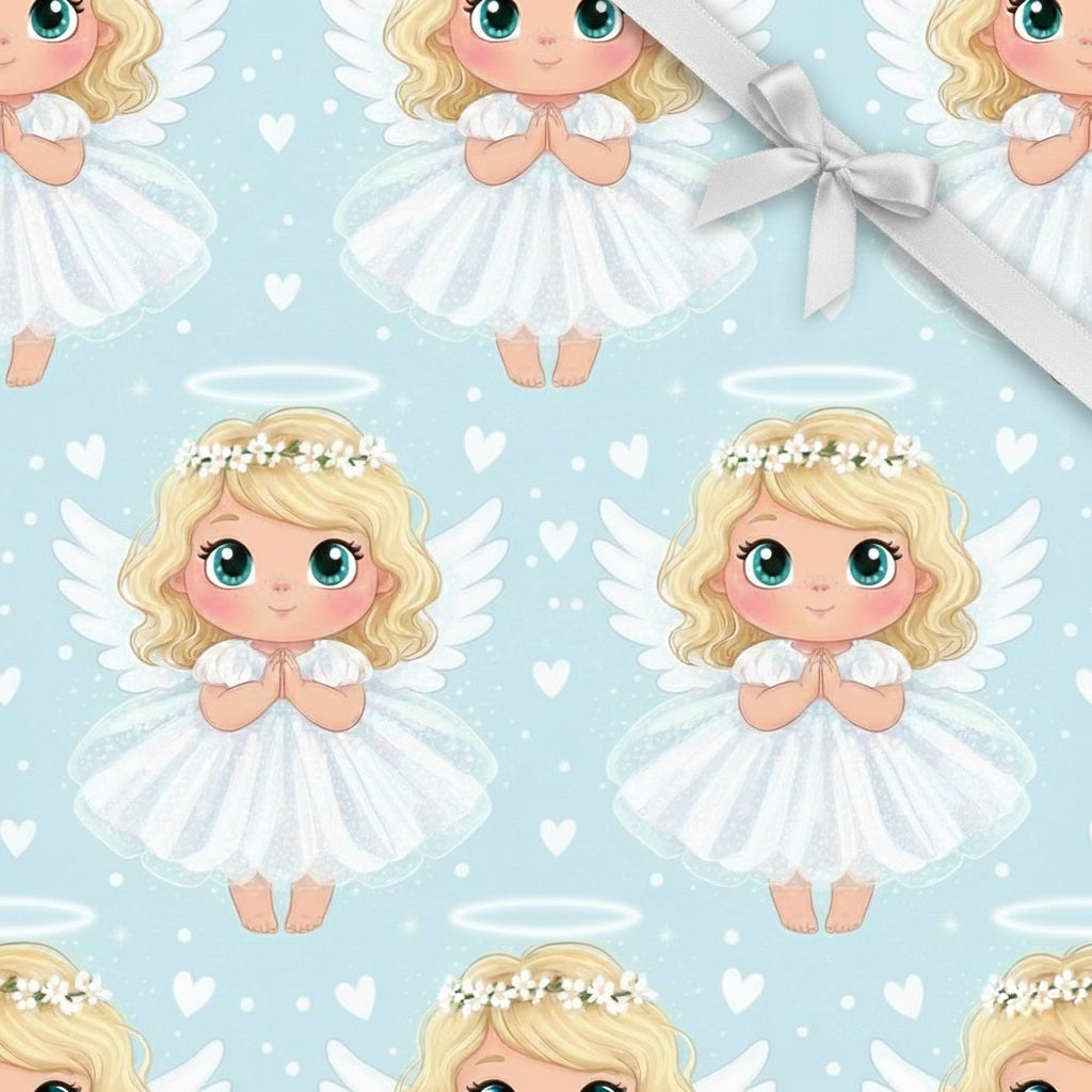 Angel Baby Wrapping Paper — Cute Blue Christening and Baby Shower Gift Wrap