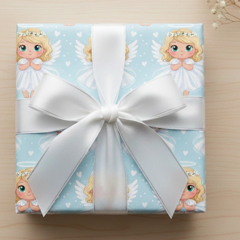 Angel Baby Wrapping Paper — Cute Blue Christening and Baby Shower Gift Wrap