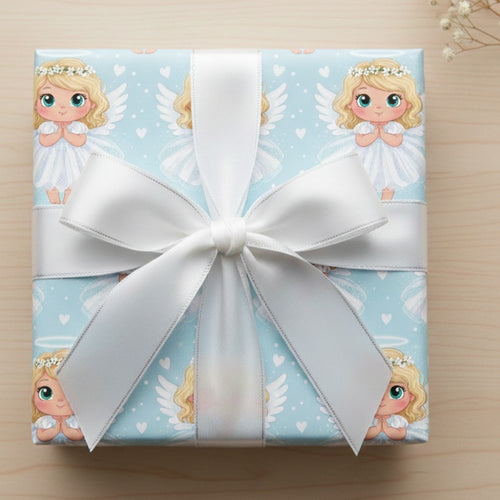 Angel Baby Wrapping Paper — Cute Blue Christening and Baby Shower Gift Wrap