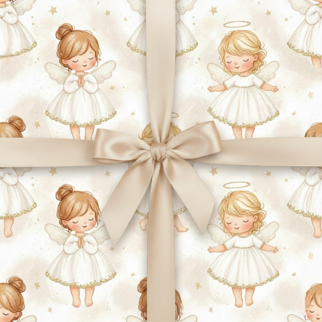 Angel Children Wrapping Paper — Cute Baby Angels Gift Wrap for Christenings & Baby Showers