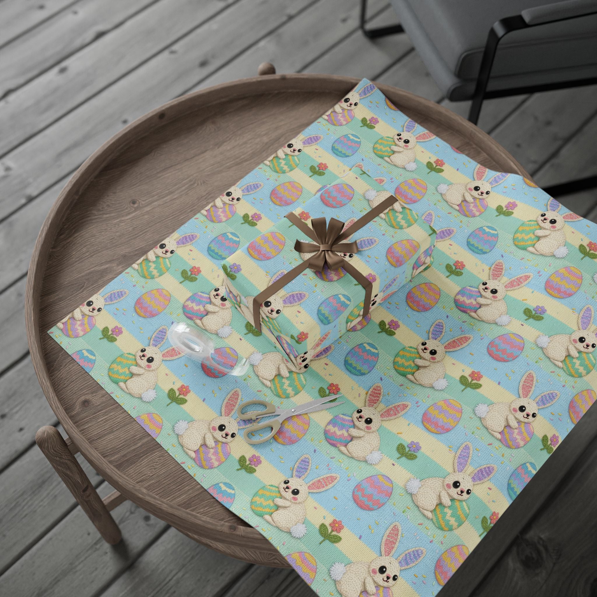 Cute Knit Easter Bunny Pattern Wrapping Paper | Pastel Egg Illustration