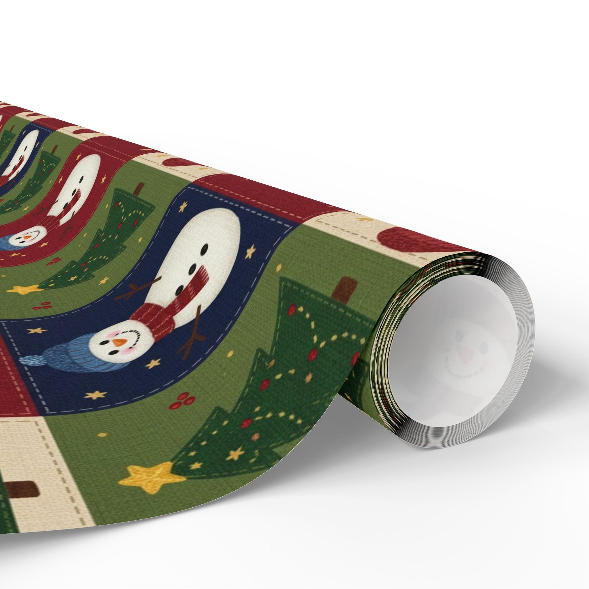 Snowman & Christmas Quilt Tree Wrapping Paper | Holiday Pattern Roll