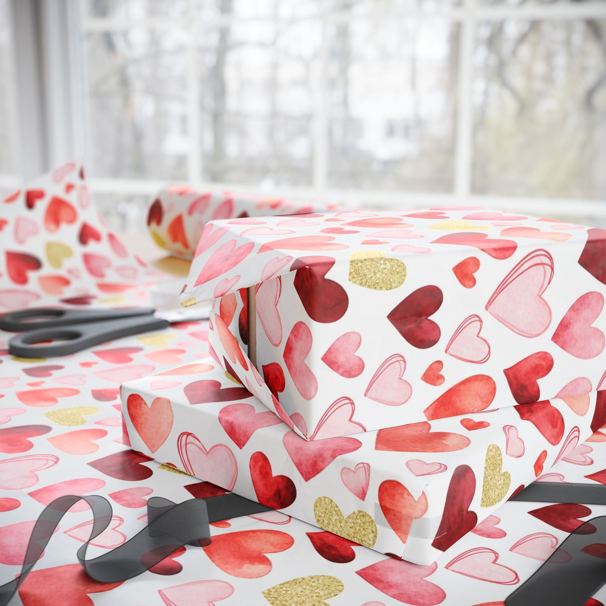 Watercolor Heart Pattern Wrapping Paper | Valentine Gift Wrap