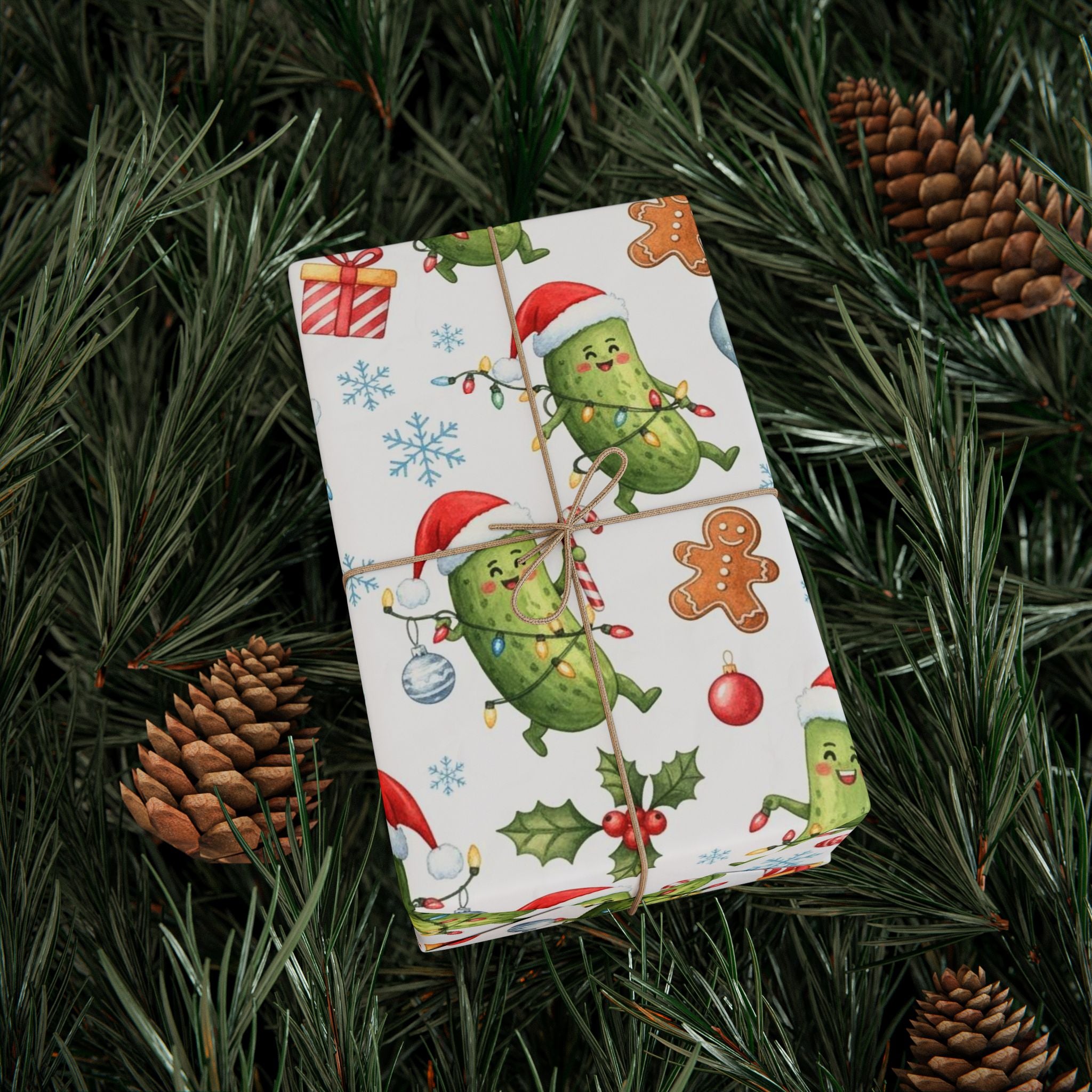Funny Pickle Christmas Wrapping Paper | Cute Holiday Gift Wrap | Festive Foodie Xmas Paper | Silly Gag Gift Wrap | Quirky Christmas Decor