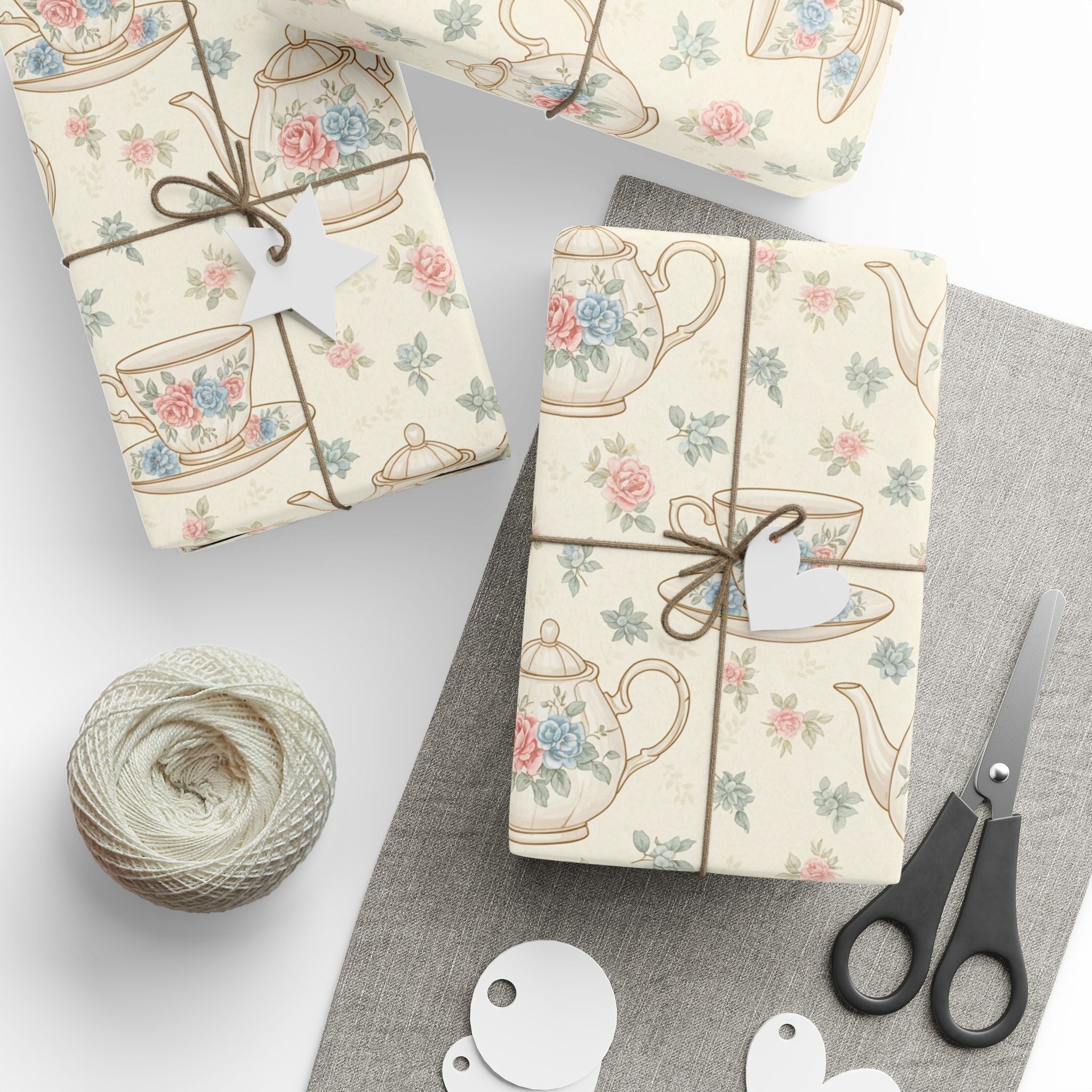 Floral Teapot Pattern Wrapping Paper | Vintage Tea Party Gift Wrap