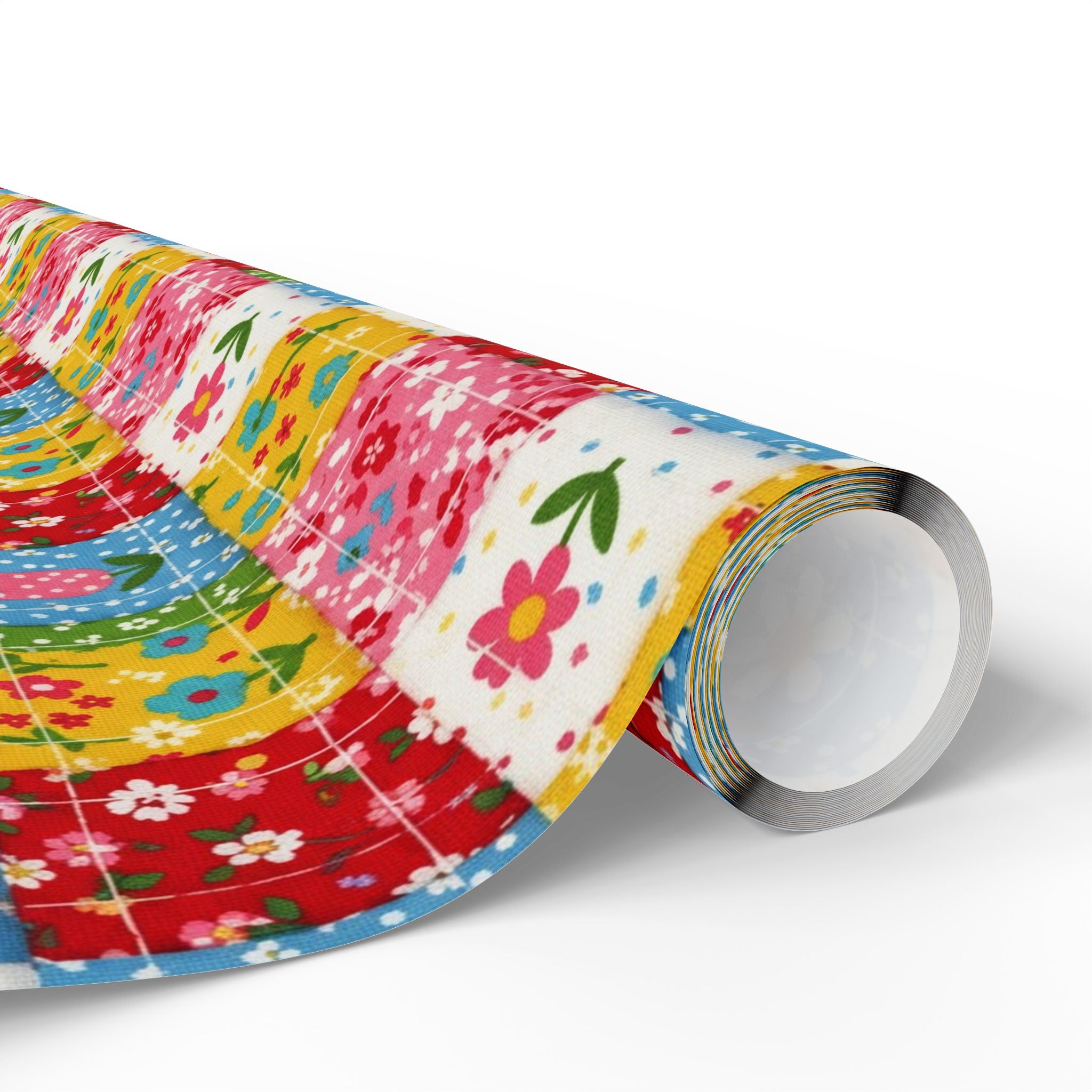 Colorful Floral Patchwork Wrapping Paper | Gift Wrap Roll, Flower Pattern