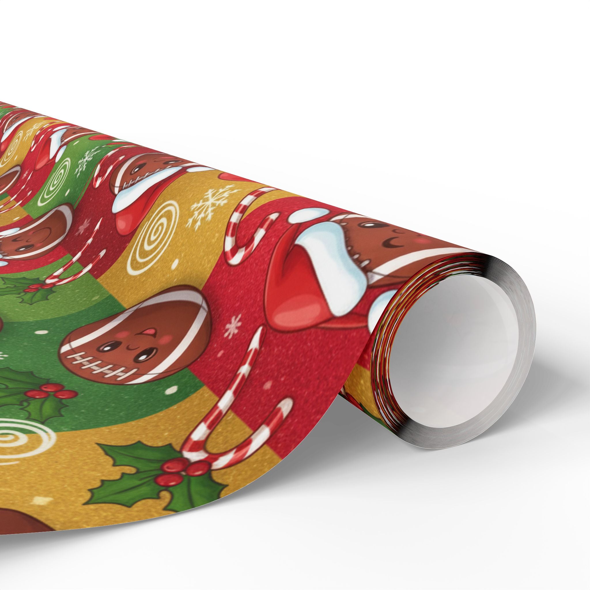 Christmas Football Wrapping Paper - Santa Hats & Snowflakes, Sports Fan Holiday Gift Wrap