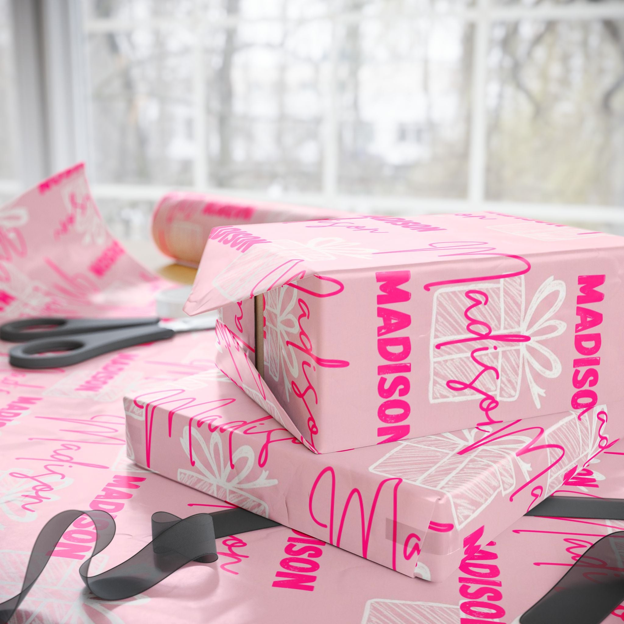Personalized Pink Name Birthday Wrapping Paper — Custom Name Gift Wrap for Birthdays & Baby Showers