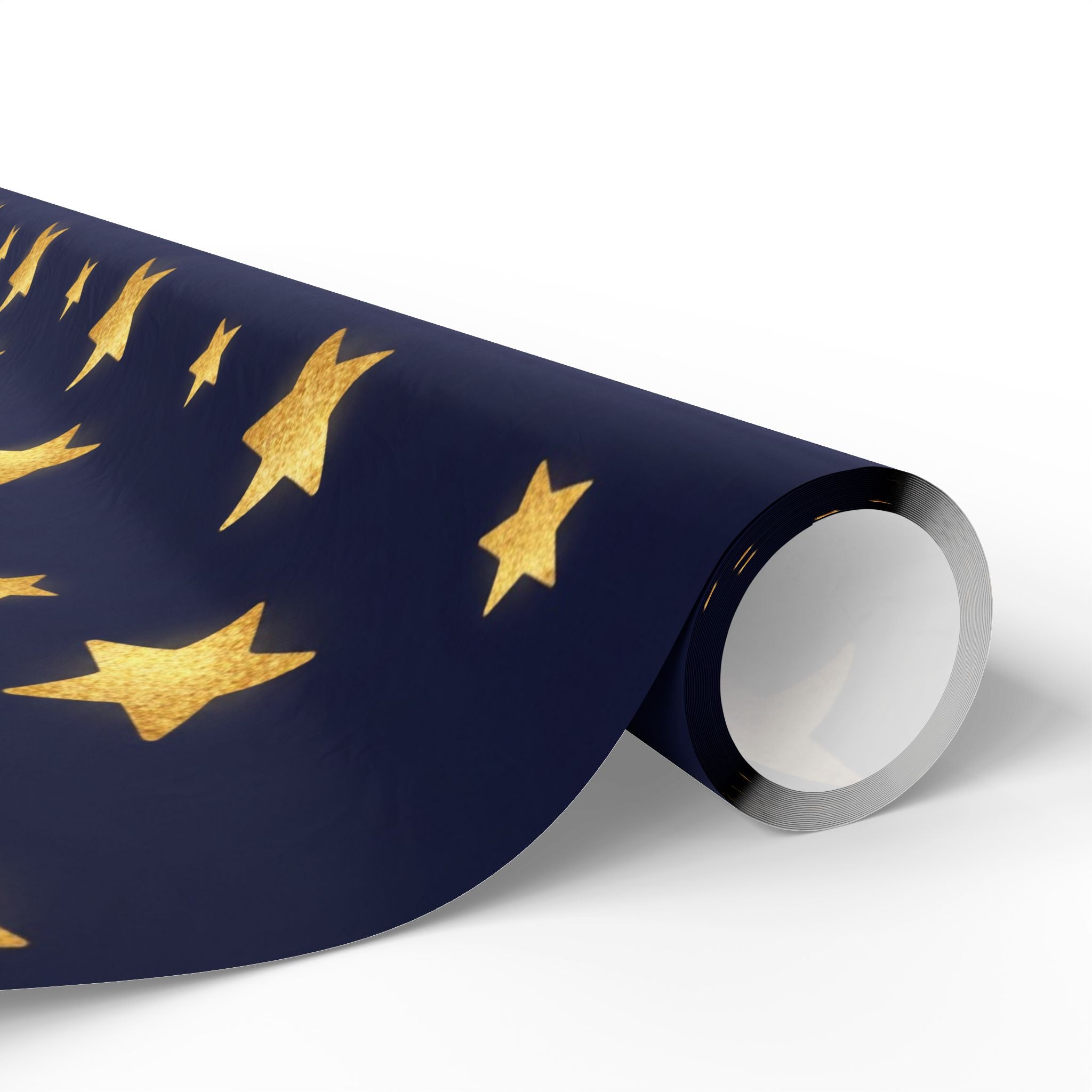Gold Star Pattern Wrapping Paper | Navy Holiday Gift Wrap