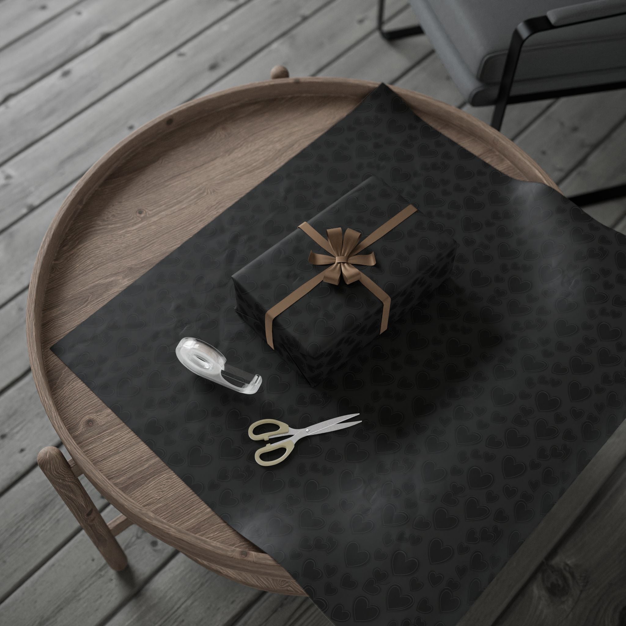 Black Hearts Pattern Wrapping Paper | Matte Heart Print Gift Wrap