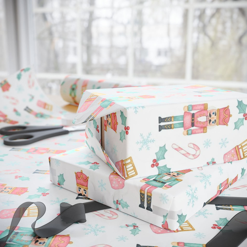 Pastel Nutcracker Christmas Wrapping Paper | Elegant Holiday Gift Wrap | Ballerina Christmas Theme | Pink and Mint Nutcracker Wrapping Paper