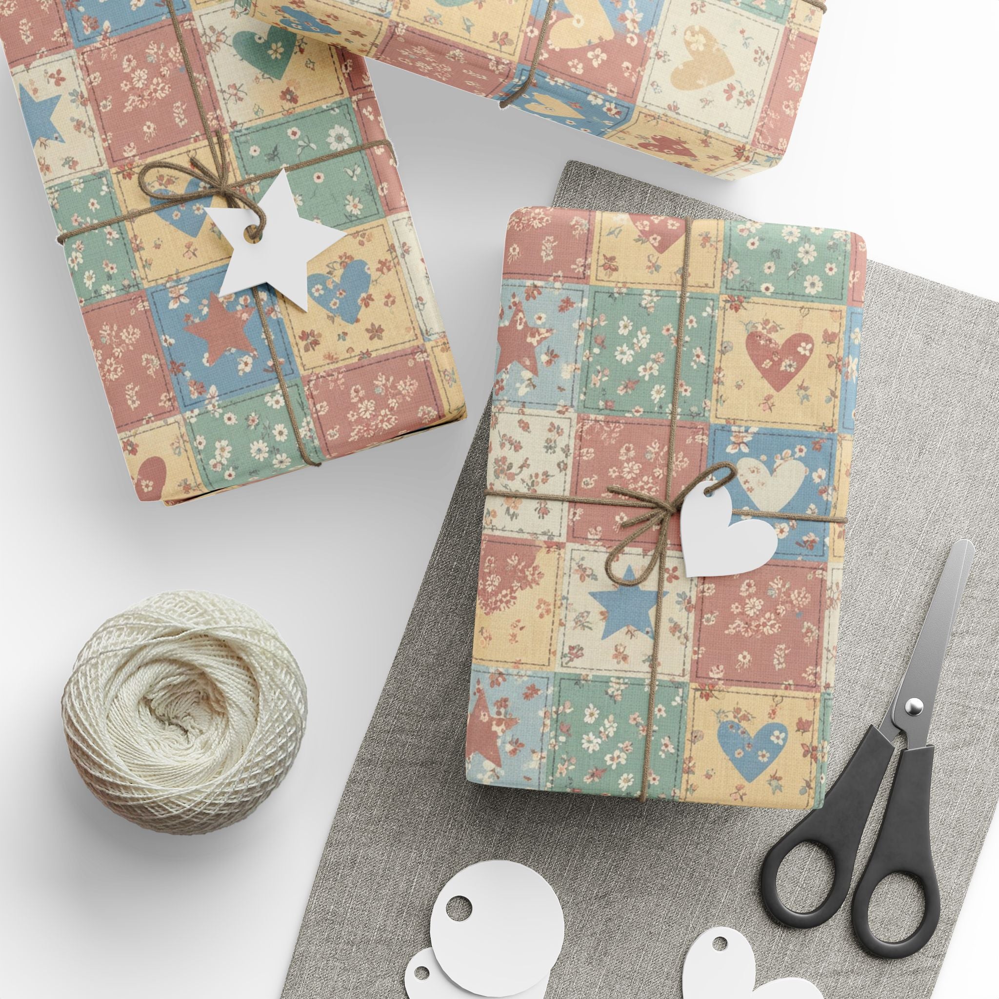 Patchwork Hearts Wrapping Paper | Floral Patch Pattern Roll