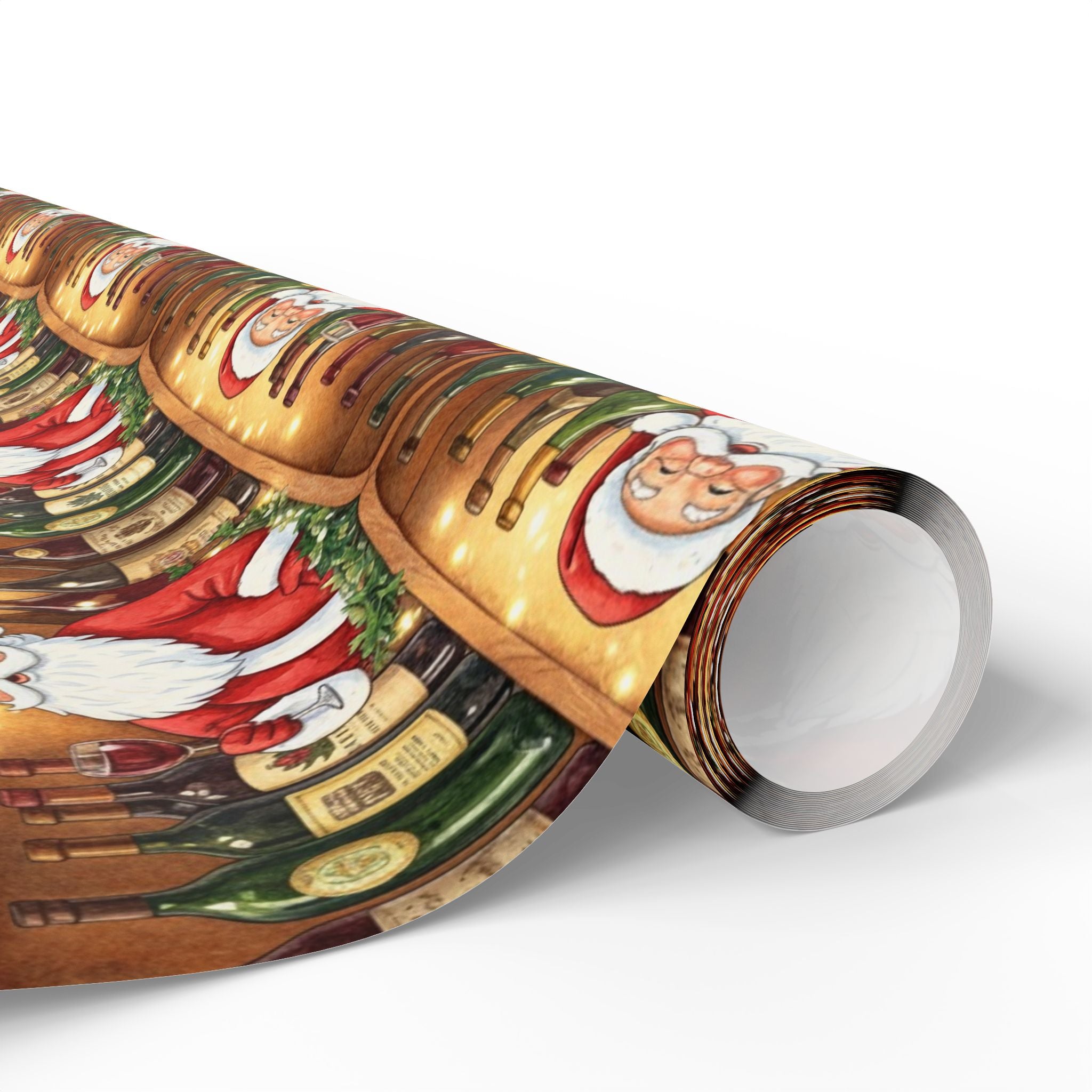 Holiday Santa in the Wine Cellar Wrapping Paper, Christmas Gift Wrap, Festive Wine Lover Present Wrap, Sophisticated Holiday Decor,