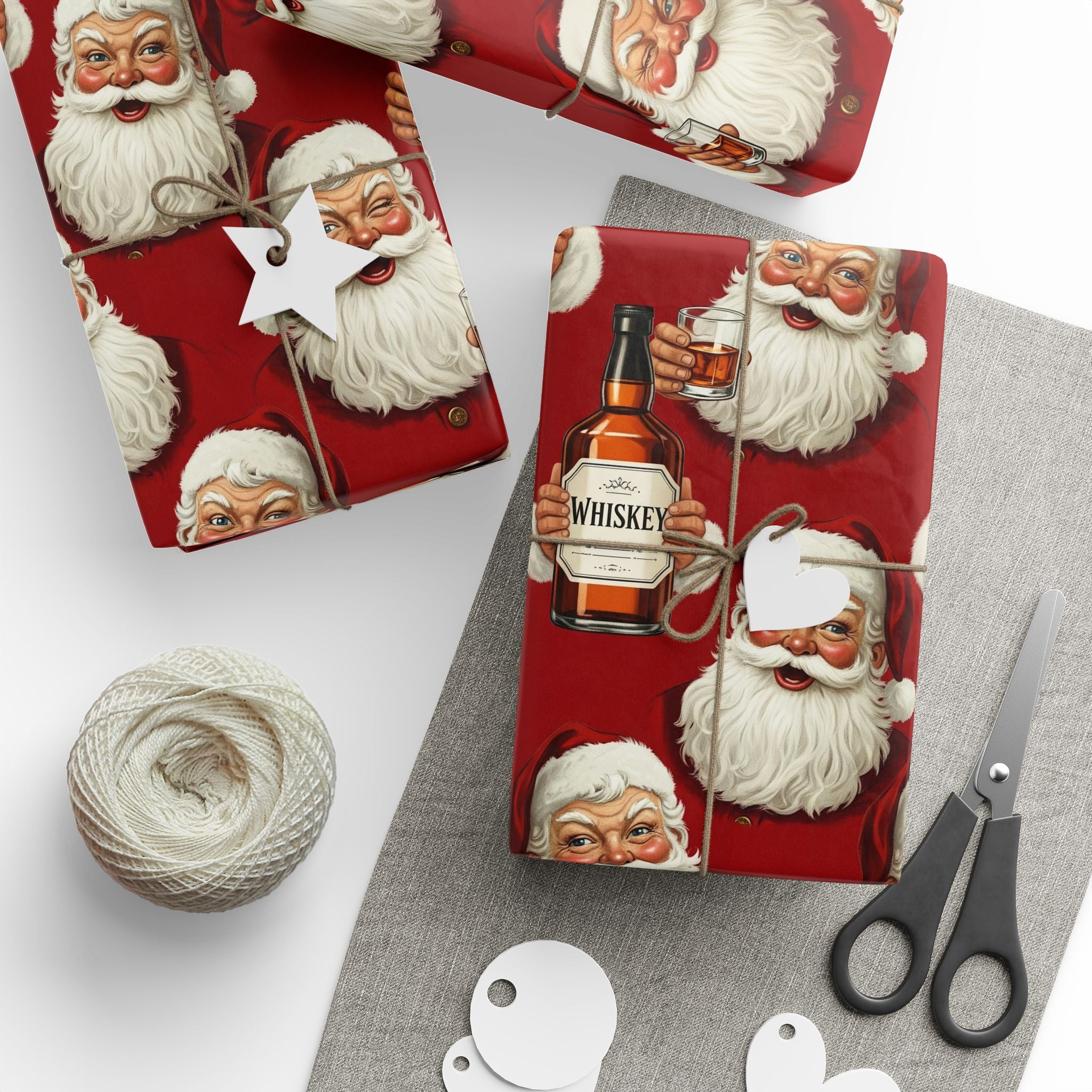 Santa Drinking Whiskey Wrapping Paper, Funny Adult Christmas Gift Wrap, Holiday Humor Packaging, Gag Gift Wrap for Men and Parties