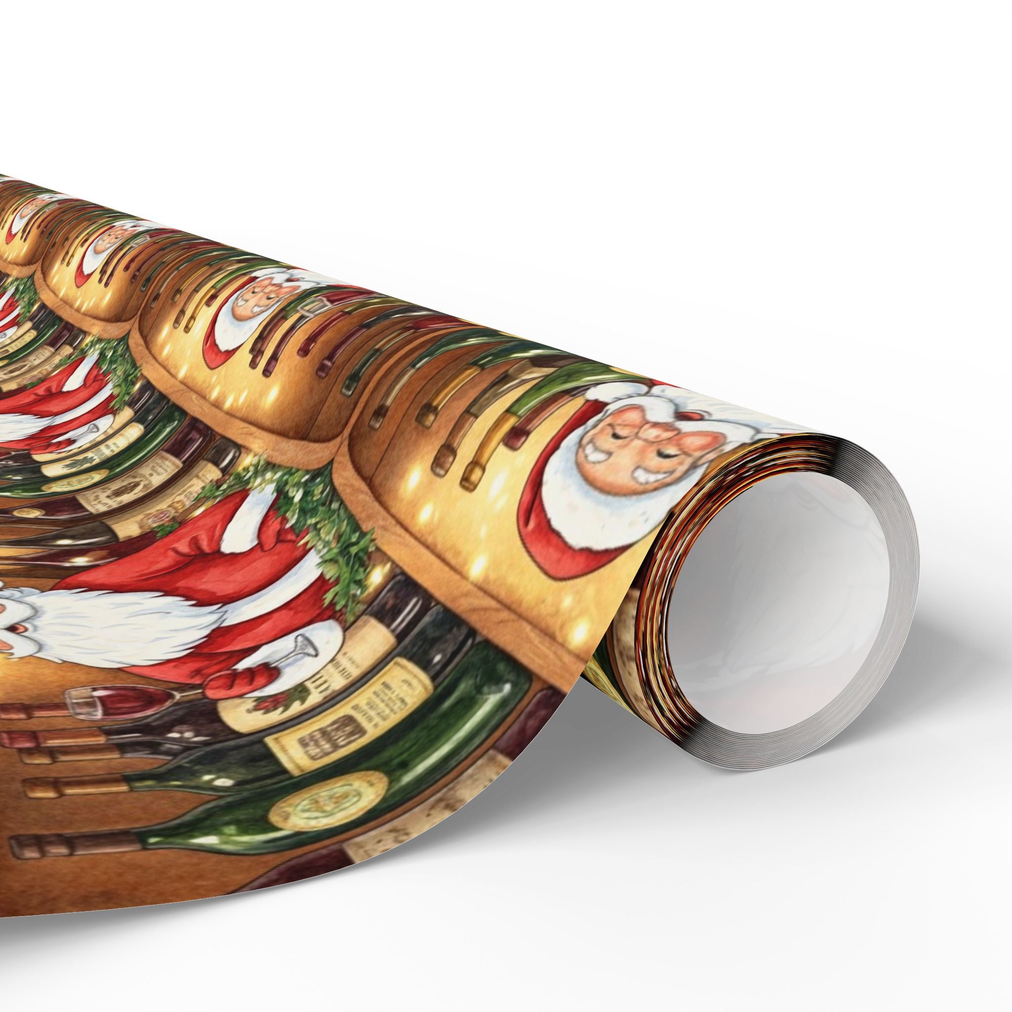 Holiday Santa in the Wine Cellar Wrapping Paper, Christmas Gift Wrap, Festive Wine Lover Present Wrap, Sophisticated Holiday Decor,