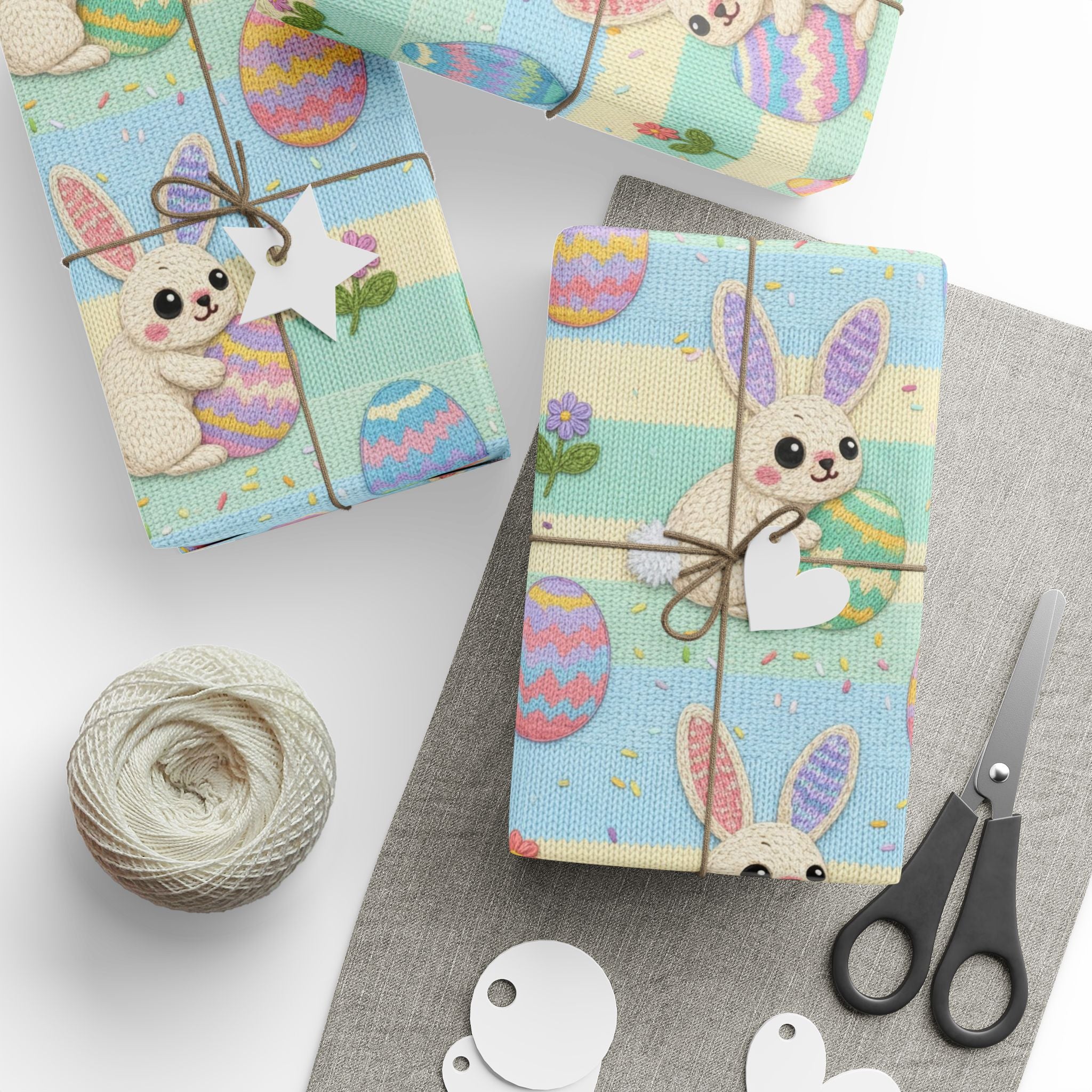 Cute Knit Easter Bunny Pattern Wrapping Paper | Pastel Egg Illustration