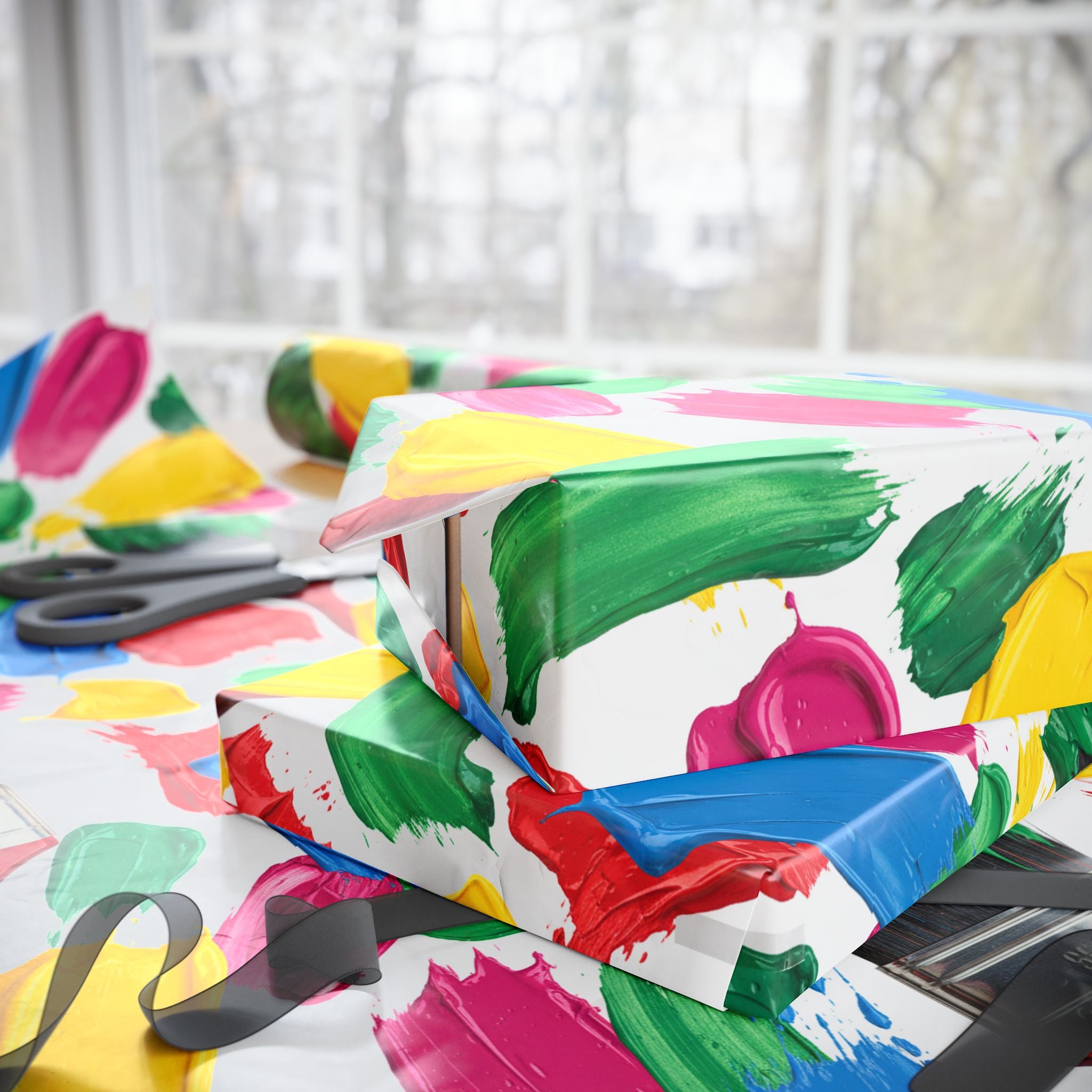 Colorful Paint Brushstroke Wrapping Paper | Abstract Art Gift Wrap