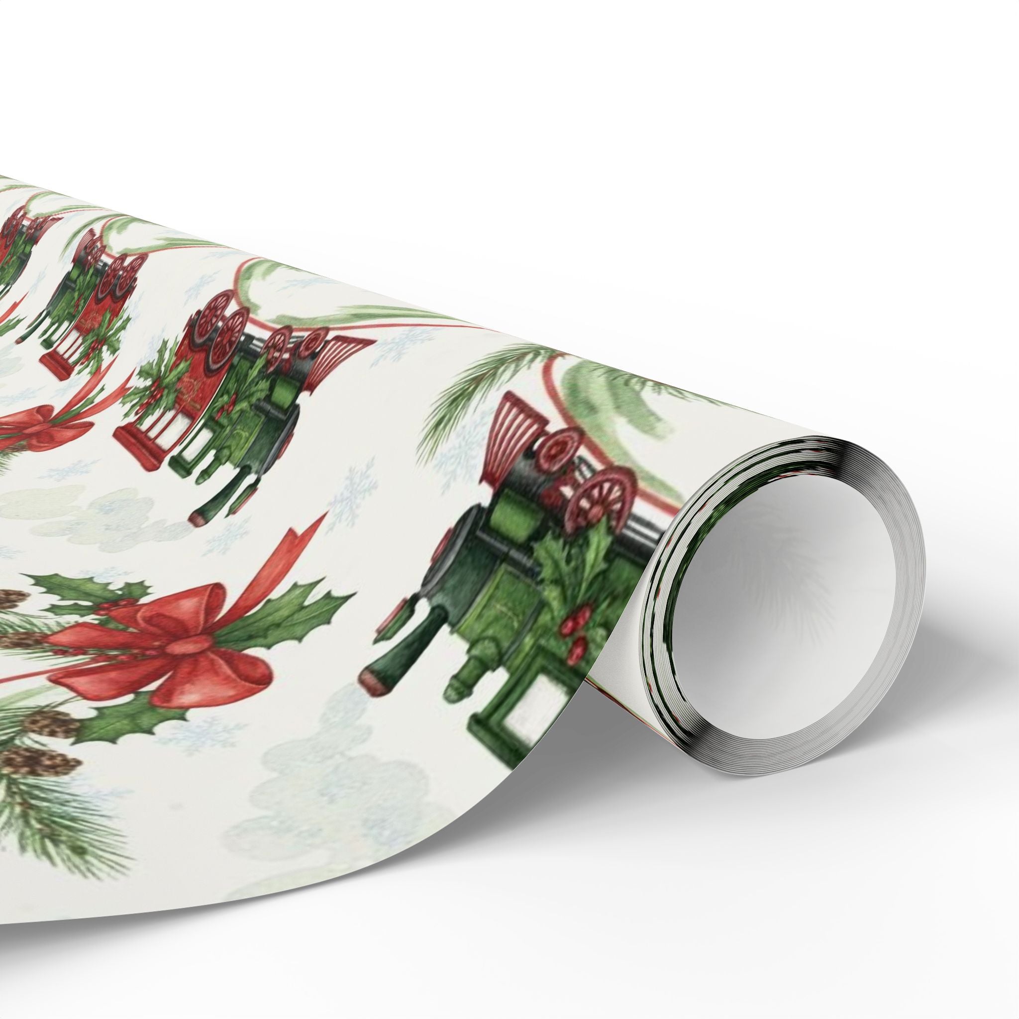 Vintage Christmas Train Wrapping Paper | Holiday Gift Wrap for Boys or Him | Classic Retro Xmas Paper | Festive Winter Train Theme