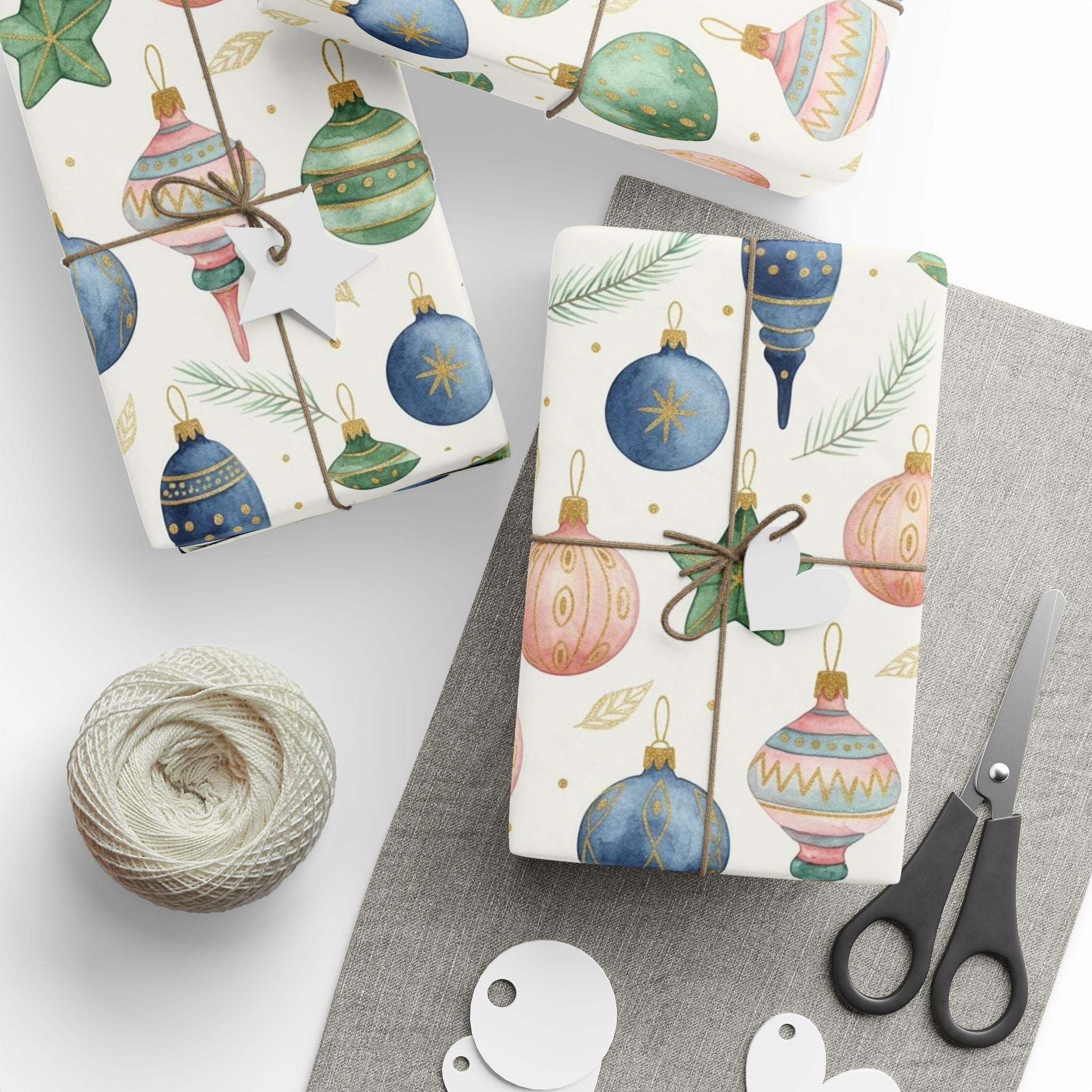 Watercolor Christmas Ornaments Wrapping Paper | Elegant Holiday Gift Wrap | Festive Xmas Paper | Pastel Ornament Design | Artistic Decor