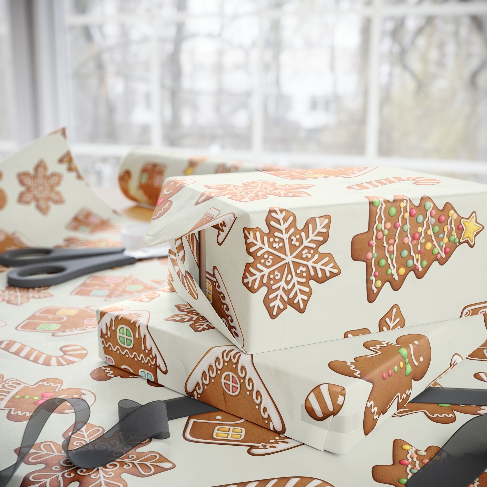 Wrapping Paper, Christmas Gingerbread Gift Wrap with Cookie House & Treats, Holiday Gift Wrap, Festive Present Wrap, Xmas Gift Packaging,
